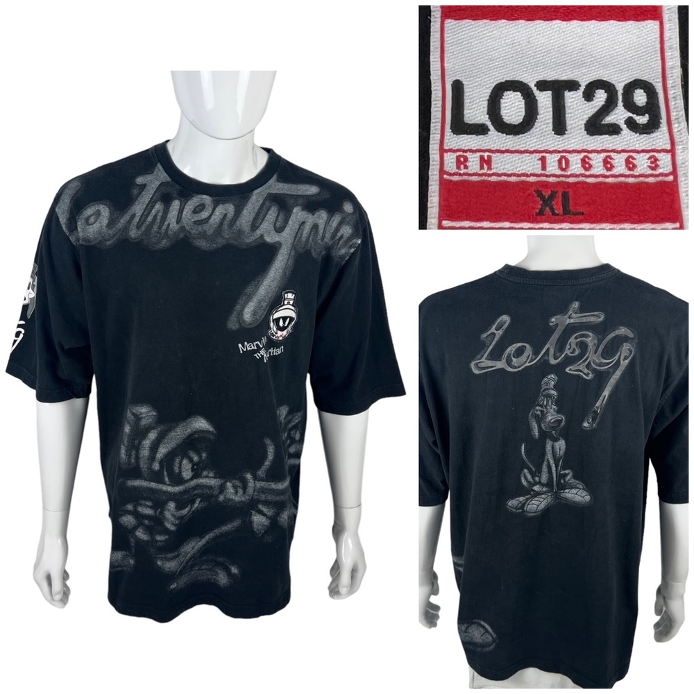 Vintage Lot 29 Mens XL Shirt Marvin The Martian Black Short Sleeve 100% Cotton
